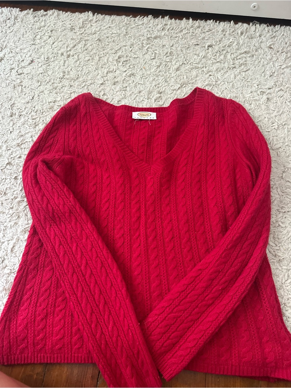 Talbots Cable Knit V-Neck Sweater - Bright Red